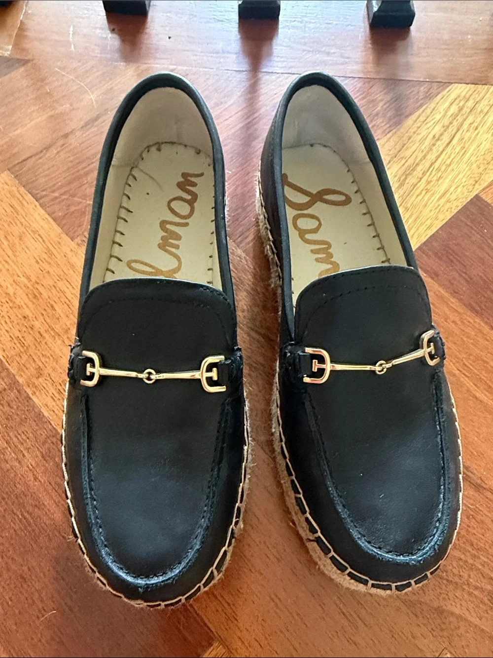 Sam Edelman Corrin black leather platform espadrille loafers
